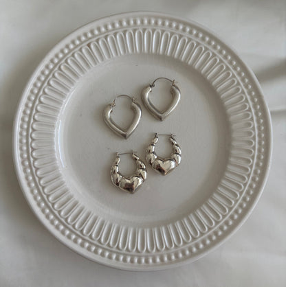 Vintage Sterling Puffy Heart Hoops