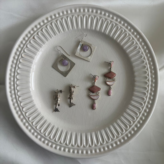 Vintage Sterling Multi Pink Stone Drop Earrings