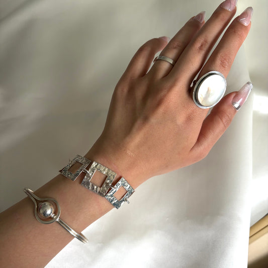 Modernist Sterling Hammered Open Square Bracelet