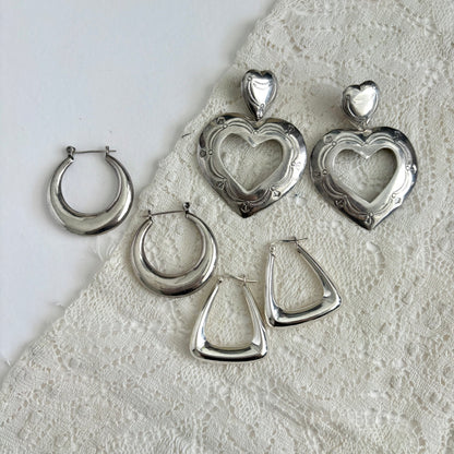 Vintage Sterling Chunky Heart Hoops