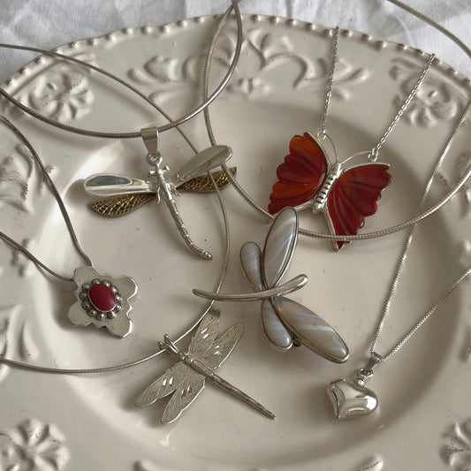 Vintage Sterling Brass Dragonfly Necklace