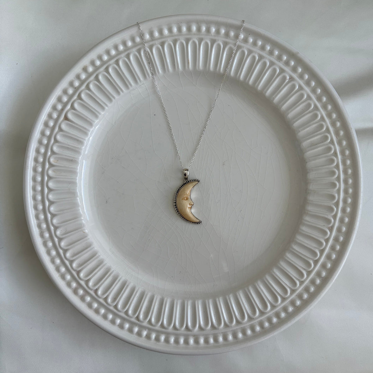 Modern Sterling Crescent Moon Face Necklace