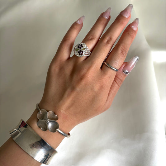 Vintage Sterling Floral Multi Gemstone Ring