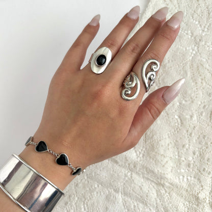 Vintage Sterling Black Onyx Heart Bracelet