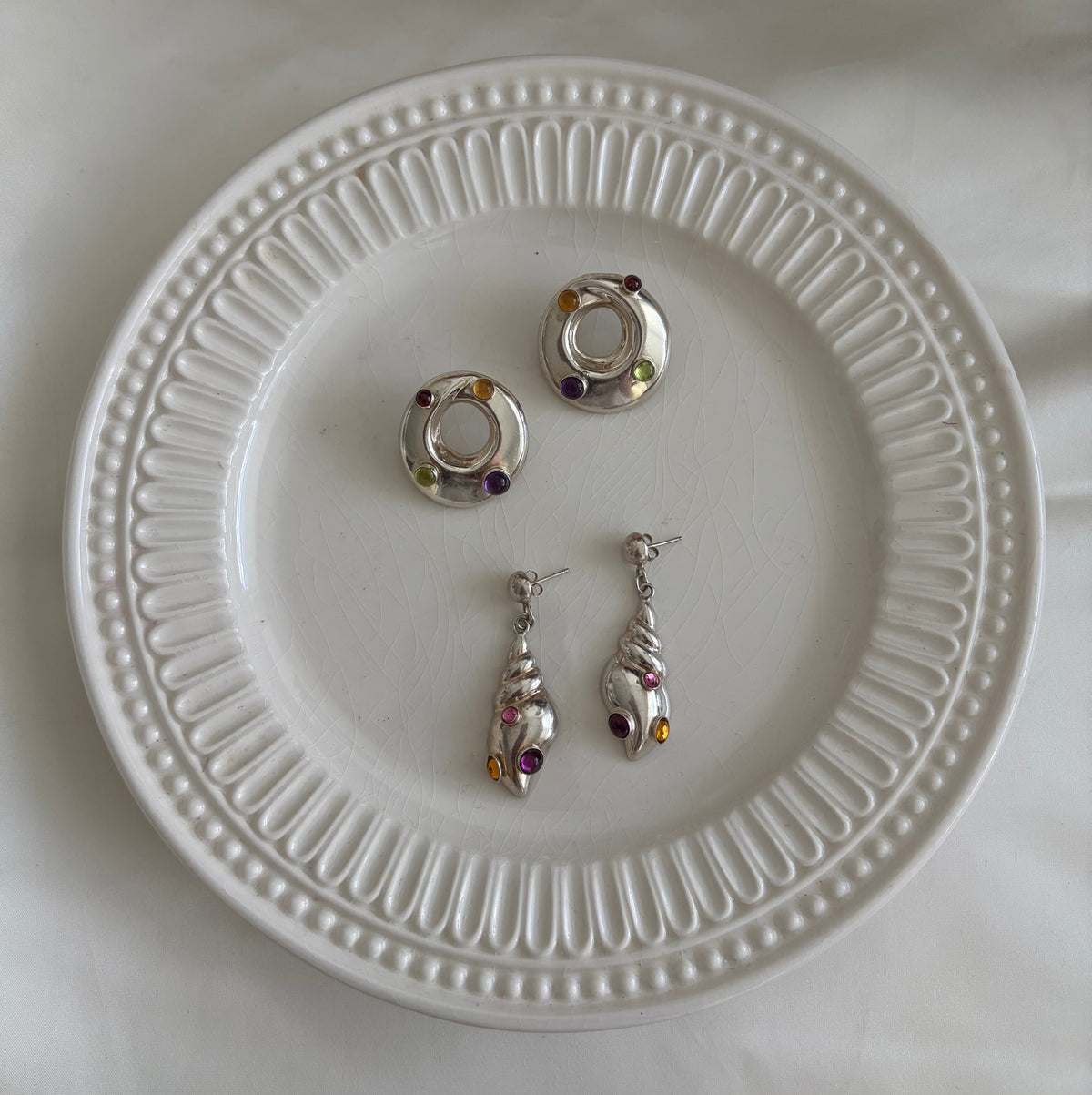 Vintage Sterling Seashell Cabochon Earrings
