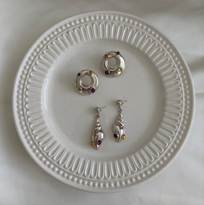 Vintage Sterling Seashell Cabochon Earrings