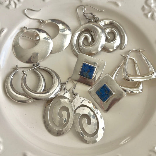 Vintage Sterling Lapis Square Earrings
