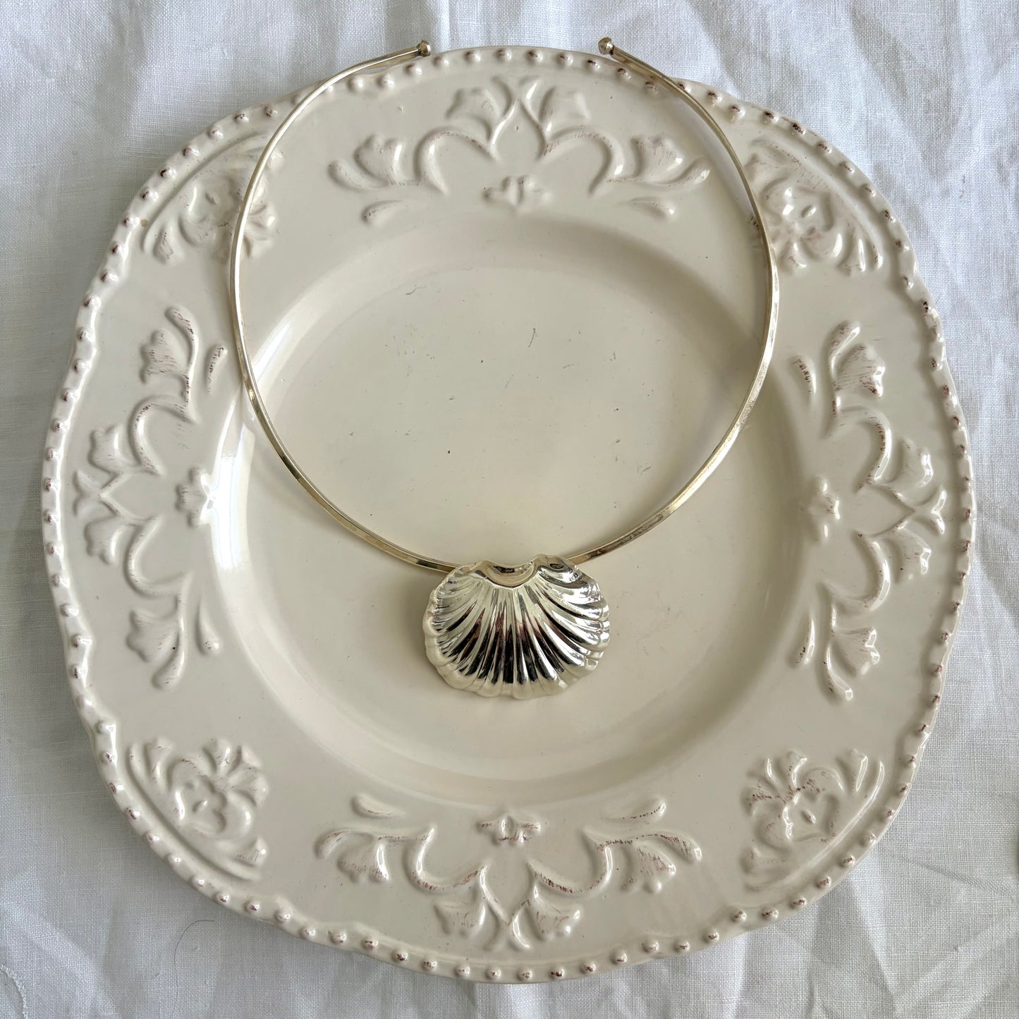 Vintage Sterling Statement Shell Torque Necklace