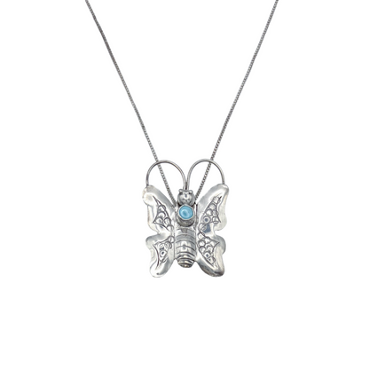 Vintage Sterling Butterfly Brooch Necklace