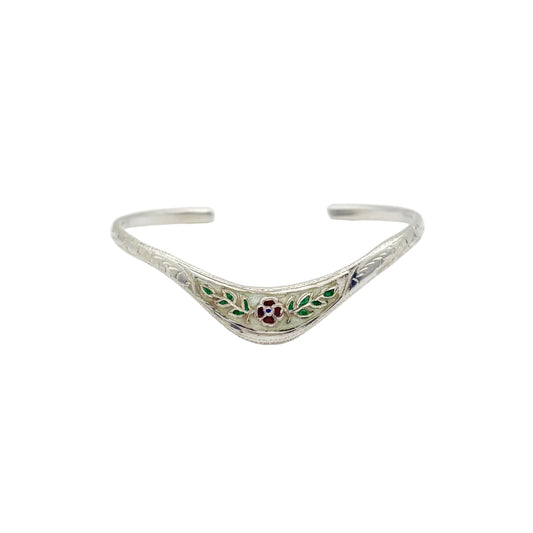 Vintage Sterling Floral Enamel Cuff