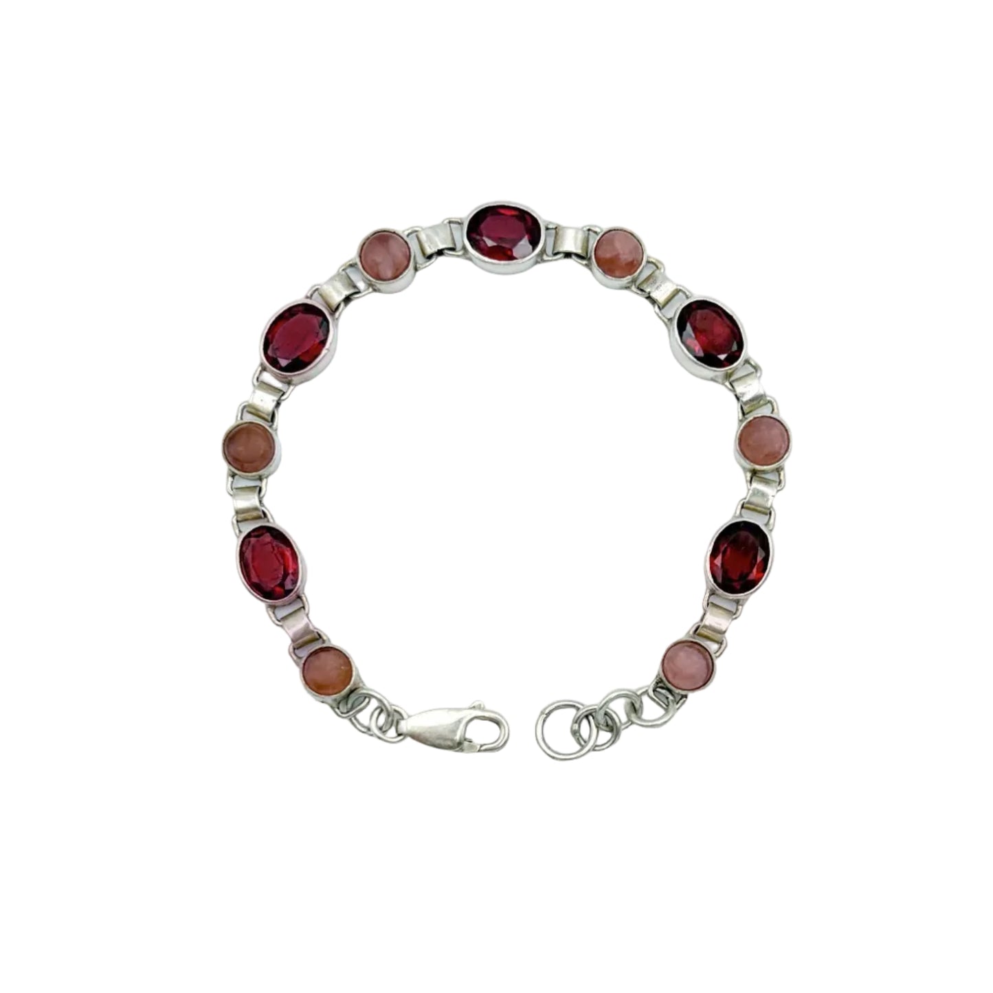 Vintage Sterling Garnet Rose Quartz Bracelet
