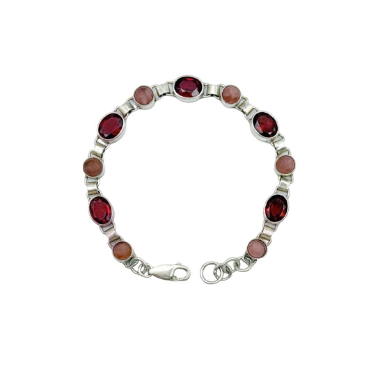 Vintage Sterling Garnet Rose Quartz Bracelet