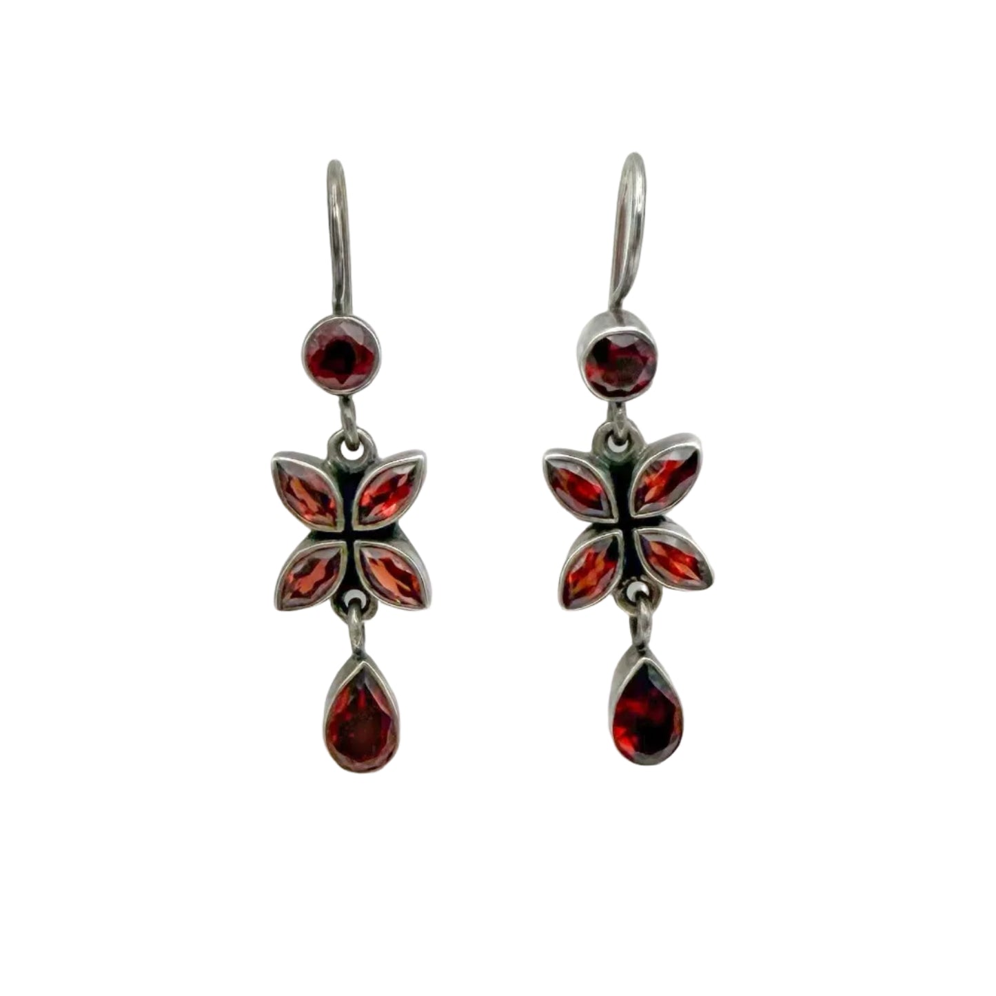 Vintage Sterling Garnet Dangle Earrings
