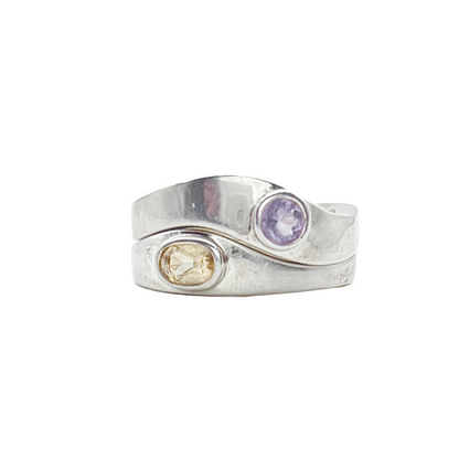 Modernist Amethyst Citrine Stacker Rings