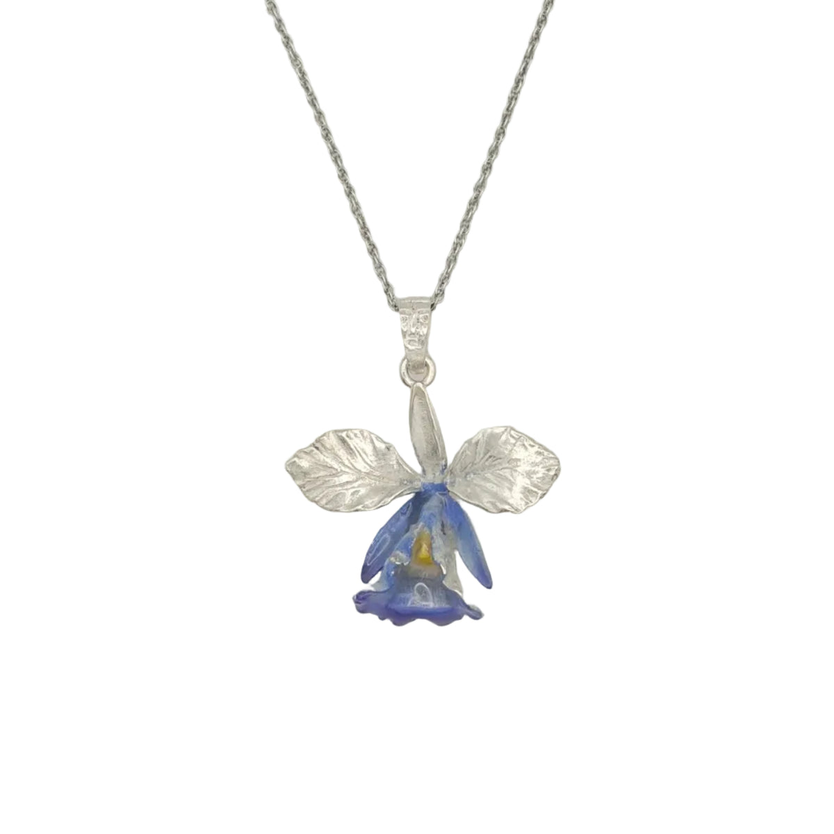 Vintage Sterling Enamel Orchid Necklace