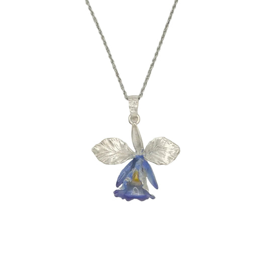 Vintage Sterling Enamel Orchid Necklace
