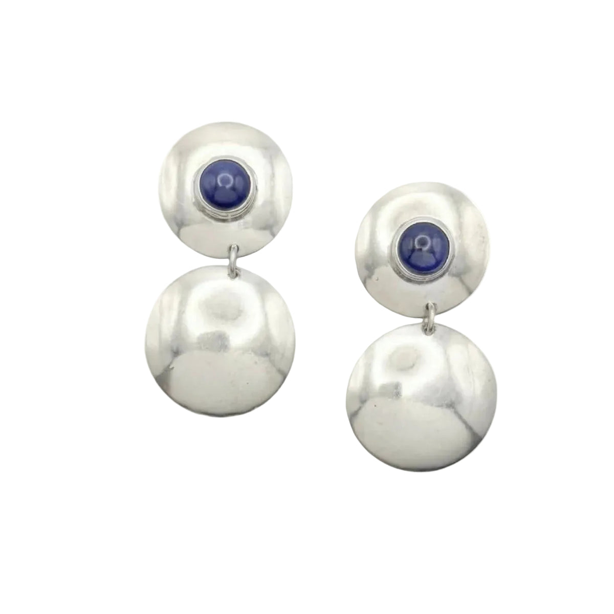 Vintage Sterling Lapis Circular Drop Earrings