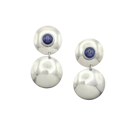 Vintage Sterling Lapis Circular Drop Earrings