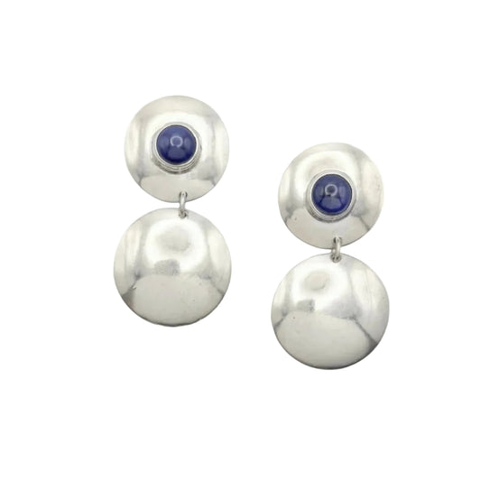 Vintage Sterling Lapis Circular Drop Earrings