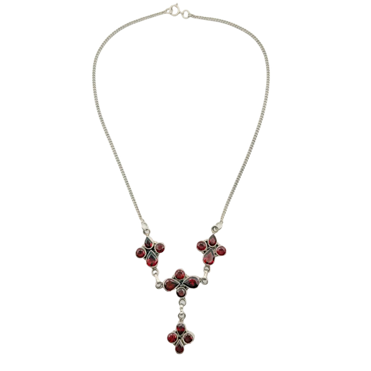Vintage Sterling Garnet Lariat Necklace
