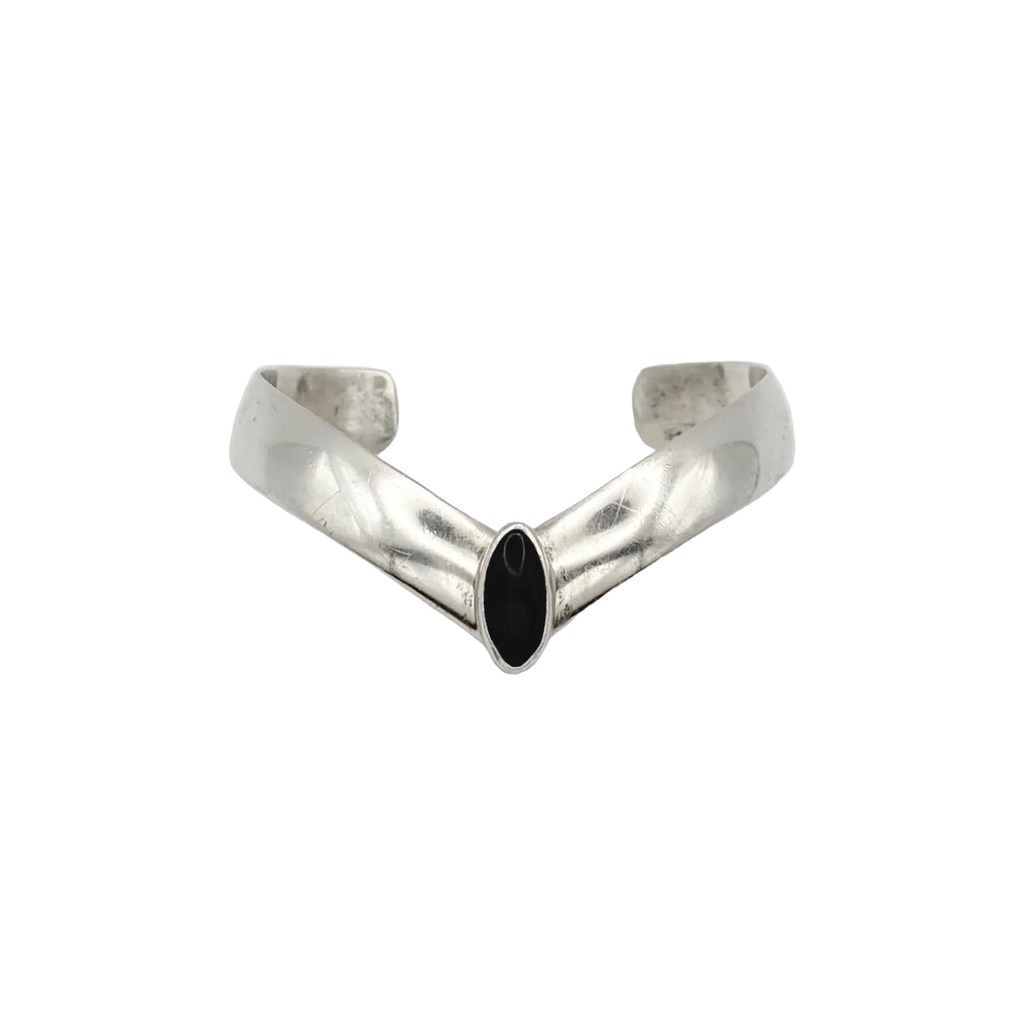 Vintage Sterling V Onyx Cuff Bracelet