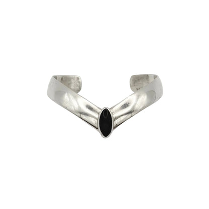 Vintage Sterling V Onyx Cuff Bracelet