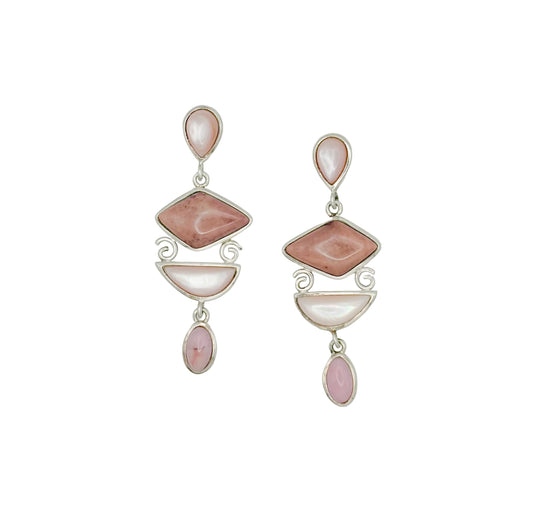 Vintage Sterling Multi Pink Stone Drop Earrings