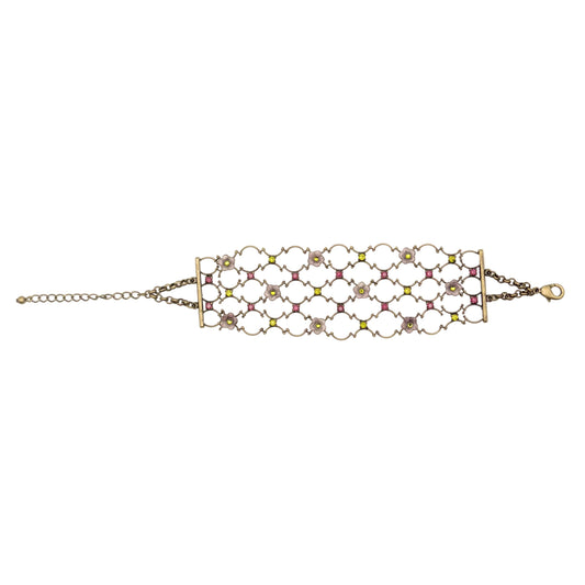 Vintage Floral Lattice Brass Bracelet