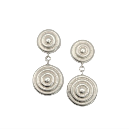 Modernist Sterling Circle Drop Earrings