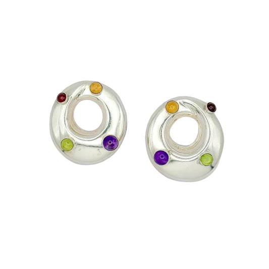 Modernist Chunky Multi Cabochon Stone Earrings