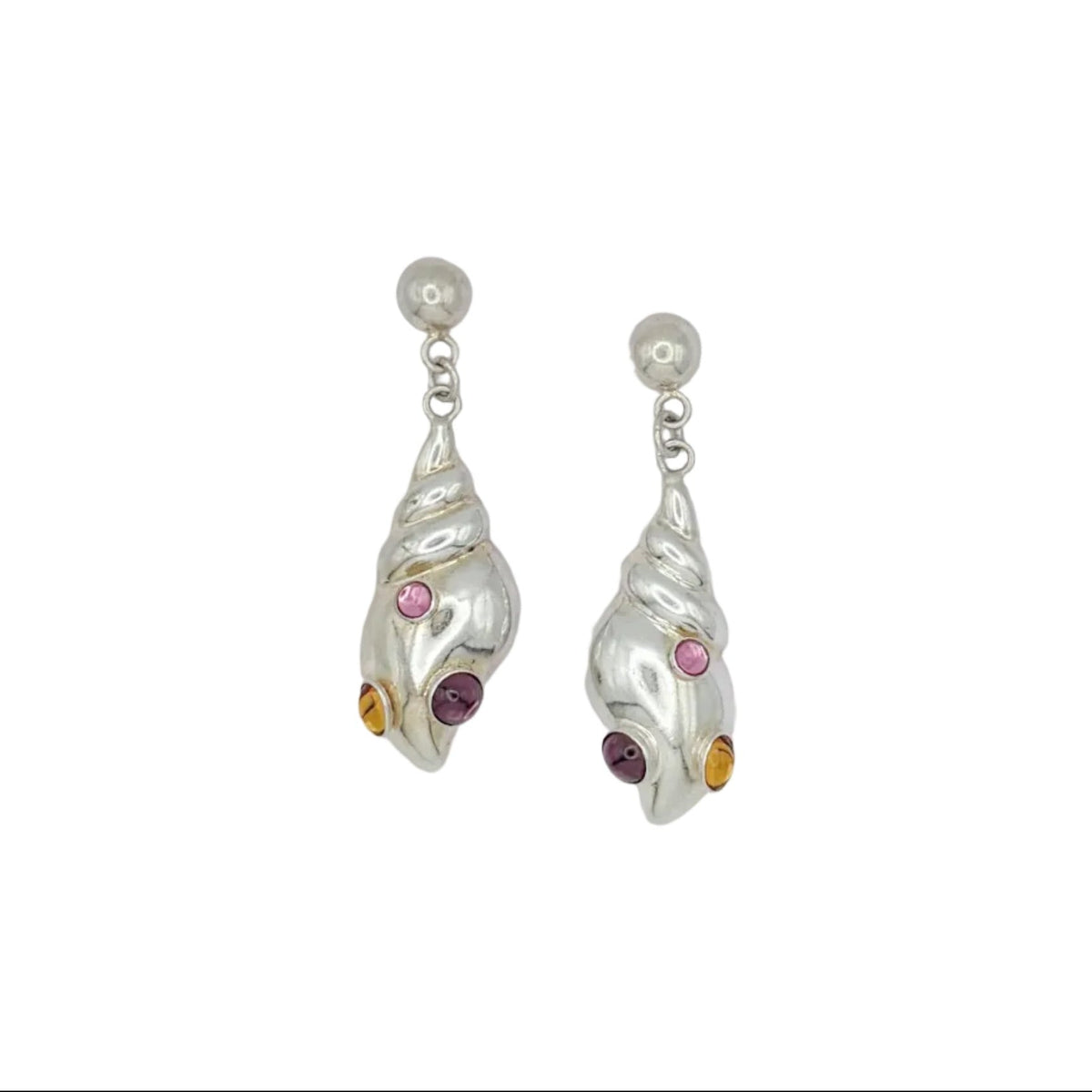 Vintage Sterling Seashell Cabochon Earrings