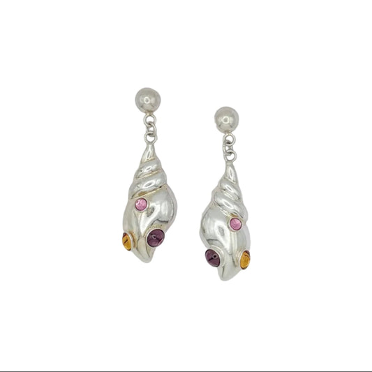 Vintage Sterling Seashell Cabochon Earrings