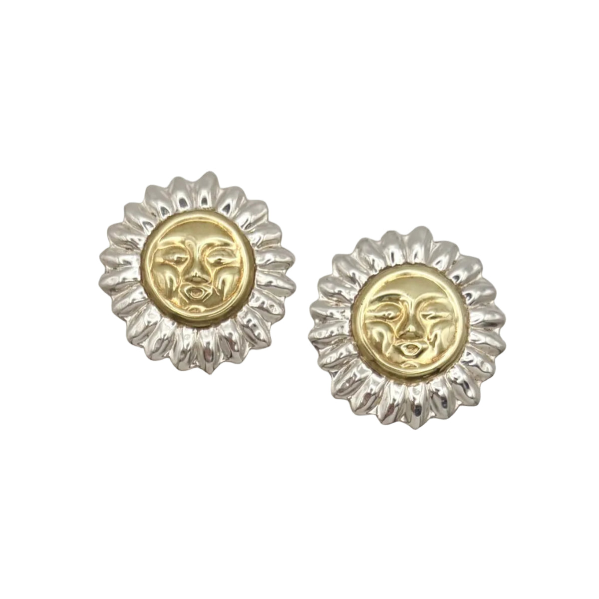 Vintage Sterling Brass Sun Face Earrings