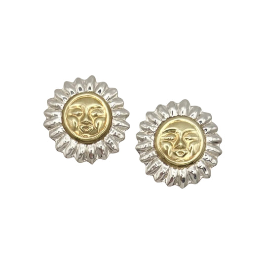 Vintage Sterling Brass Sun Face Earrings