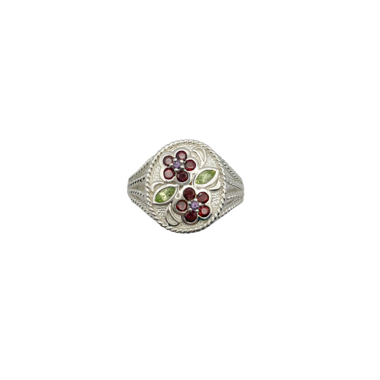 Vintage Sterling Floral Multi Gemstone Ring