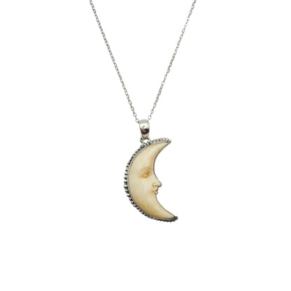 Modern Sterling Crescent Moon Face Necklace