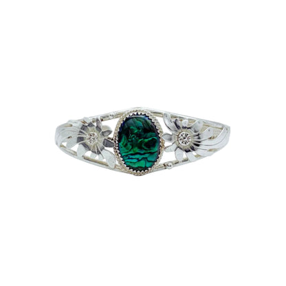 Vintage Sterling Green Abalone Floral Cuff