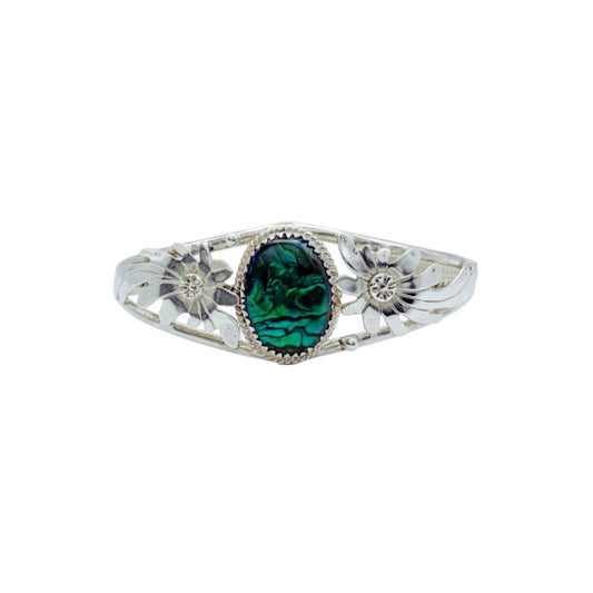Vintage Sterling Green Abalone Floral Cuff