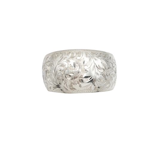 Vintage Sterling Chunky Floral Etched Cuff