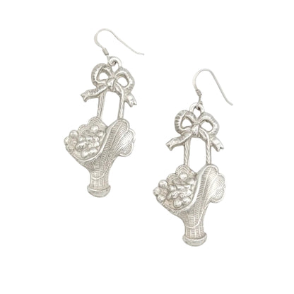 Vintage Sterling Flower Basket Earrings