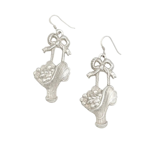 Vintage Sterling Flower Basket Earrings