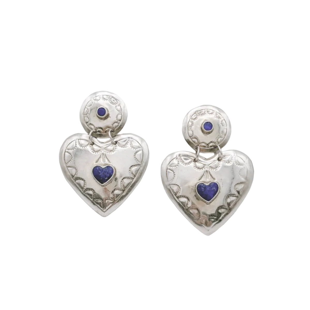 Vintage Sterling Lapis Heart Drop Earrings