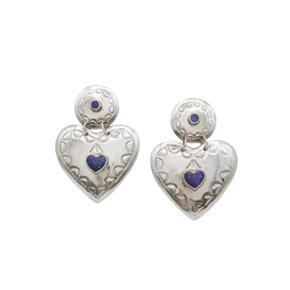Vintage Sterling Lapis Heart Drop Earrings