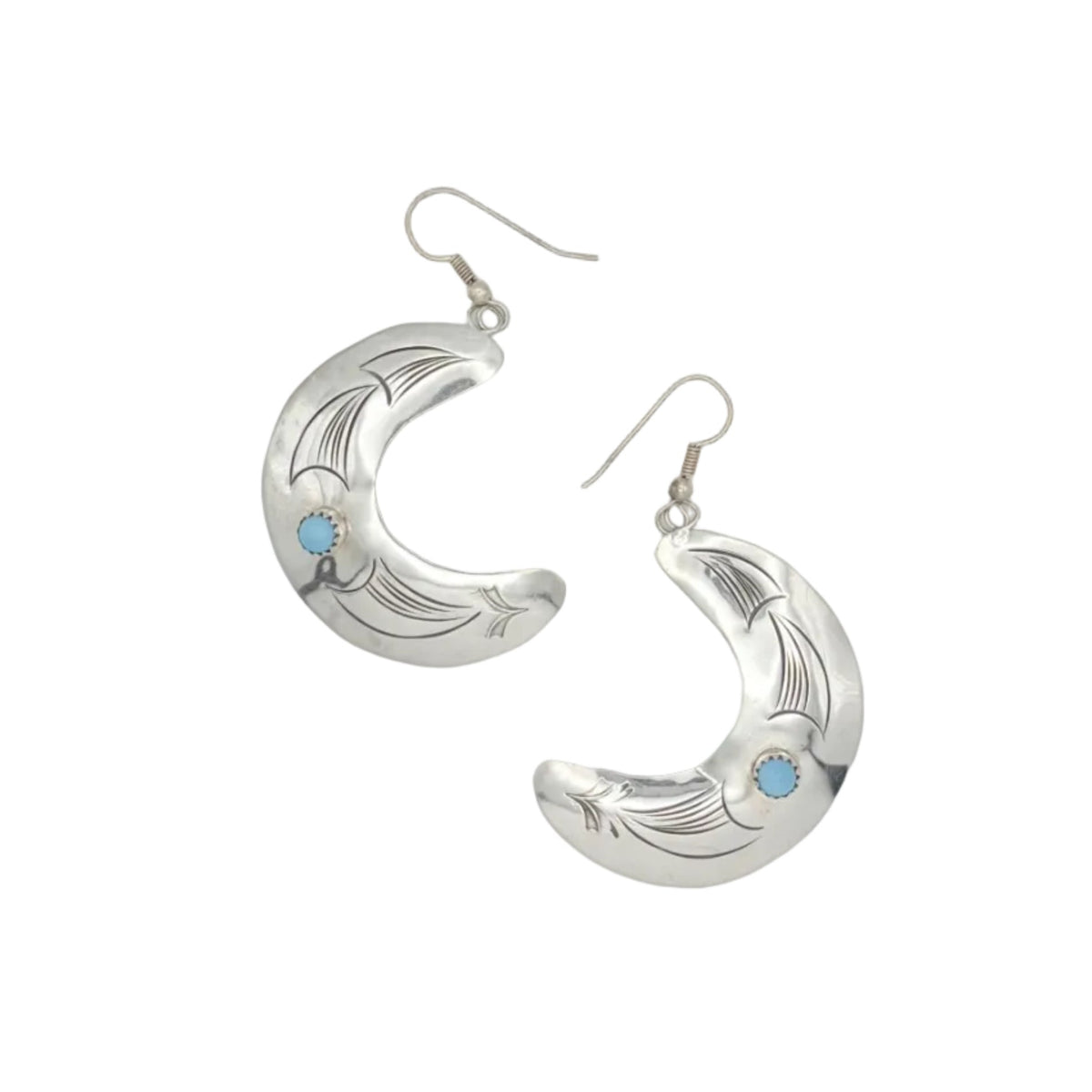 Vintage Sterling Turquoise Moon Earrings