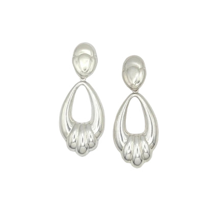 Vintage Sterling Ribbed Drop Hoop Earrings