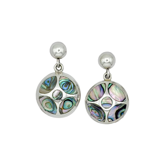 Vintage Sterling Abalone Circle Drop Earrings