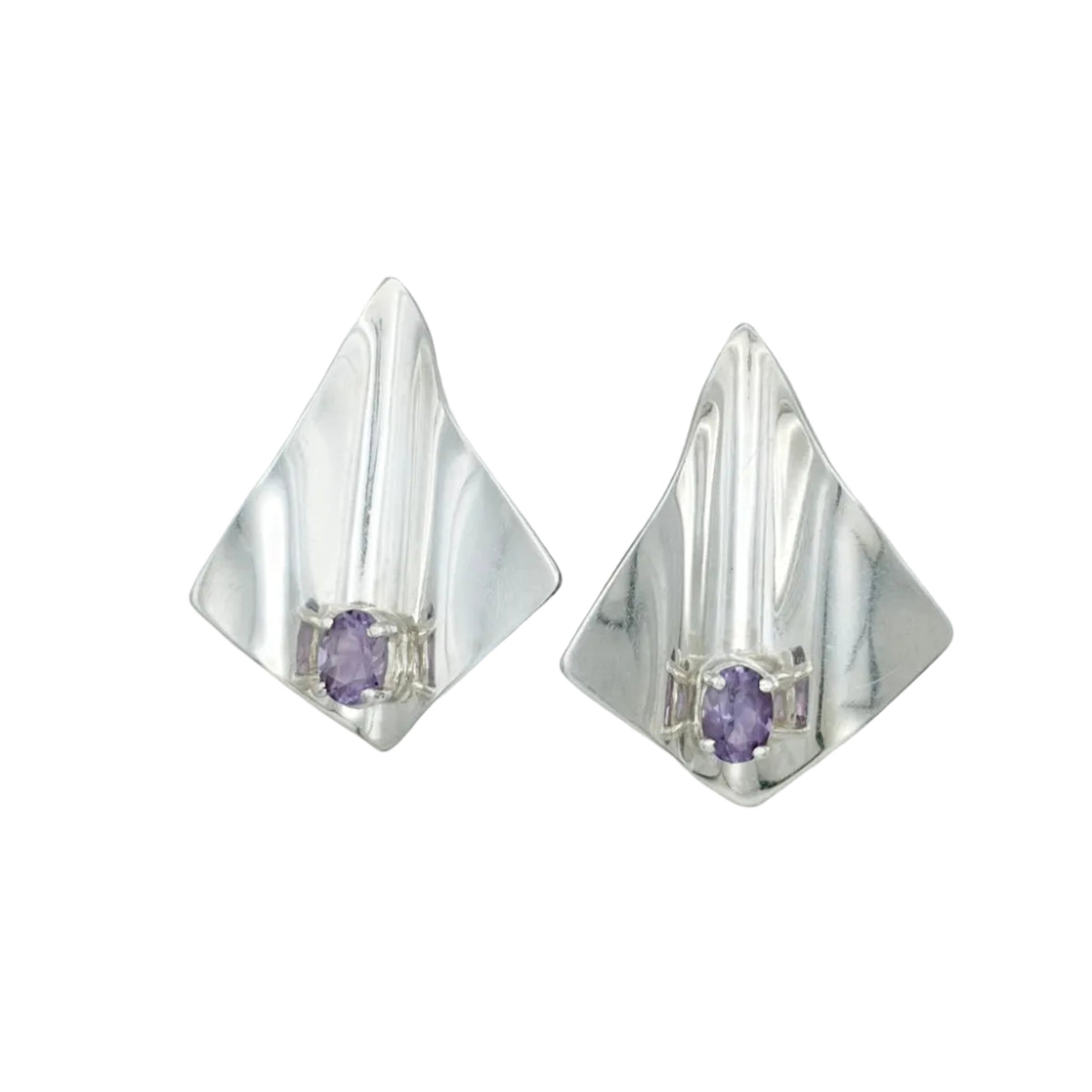 Modernist Sterling Geometric Gemstone Earrings