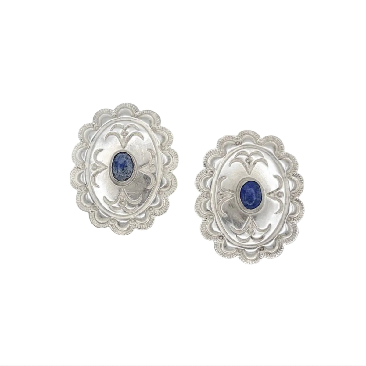 Vintage Sterling Lapis Concho Earrings