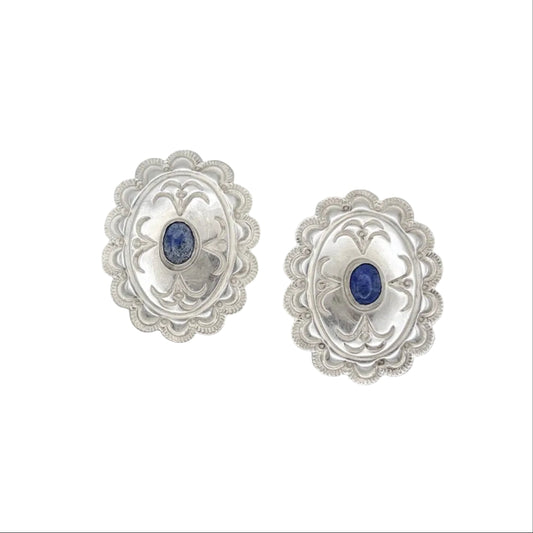 Vintage Sterling Lapis Concho Earrings