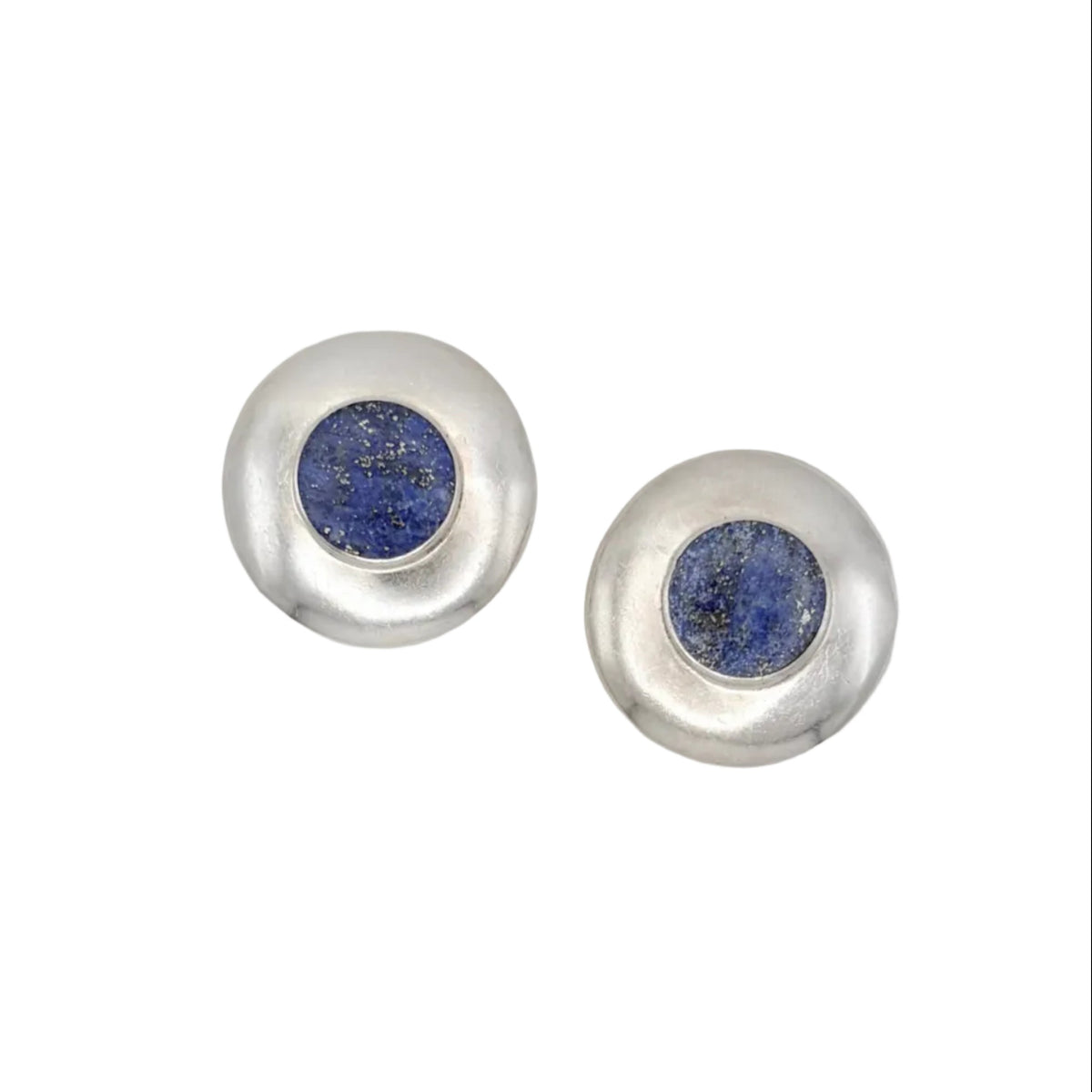 Vintage Sterling Lapis Circle Earrings